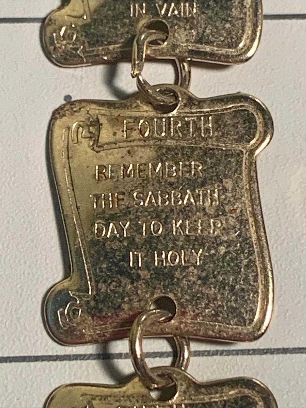 Gold Tone Linked Panel bookmark with Engraved Panels 10 Commandments - Picture 9 of 15
